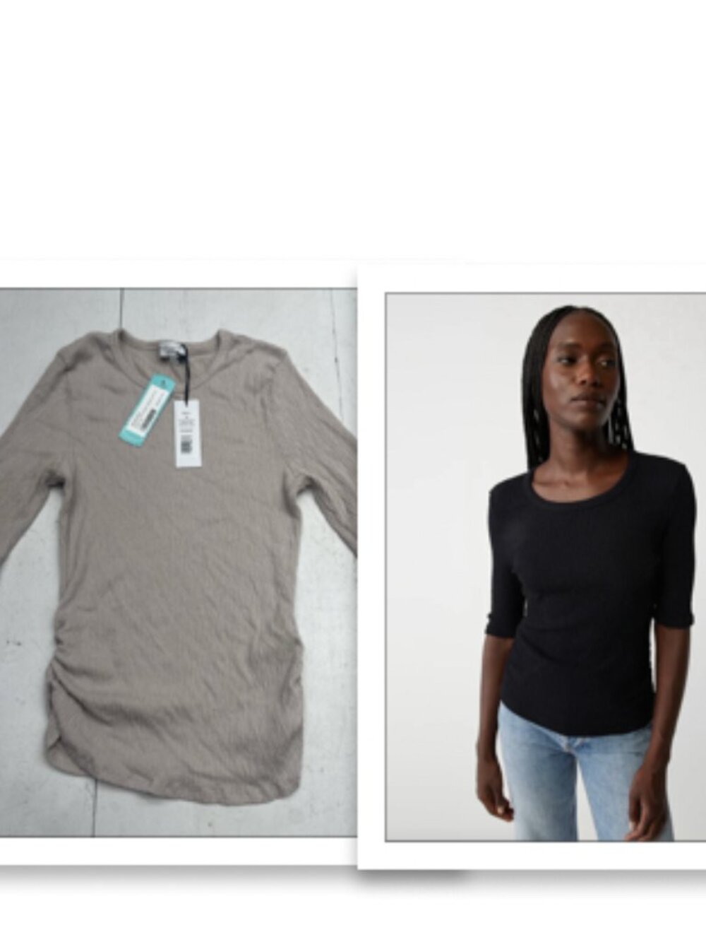 Michael Stars Whitney Crinkle Knit Elbow Sleeve Blouse Cement $78 NWT